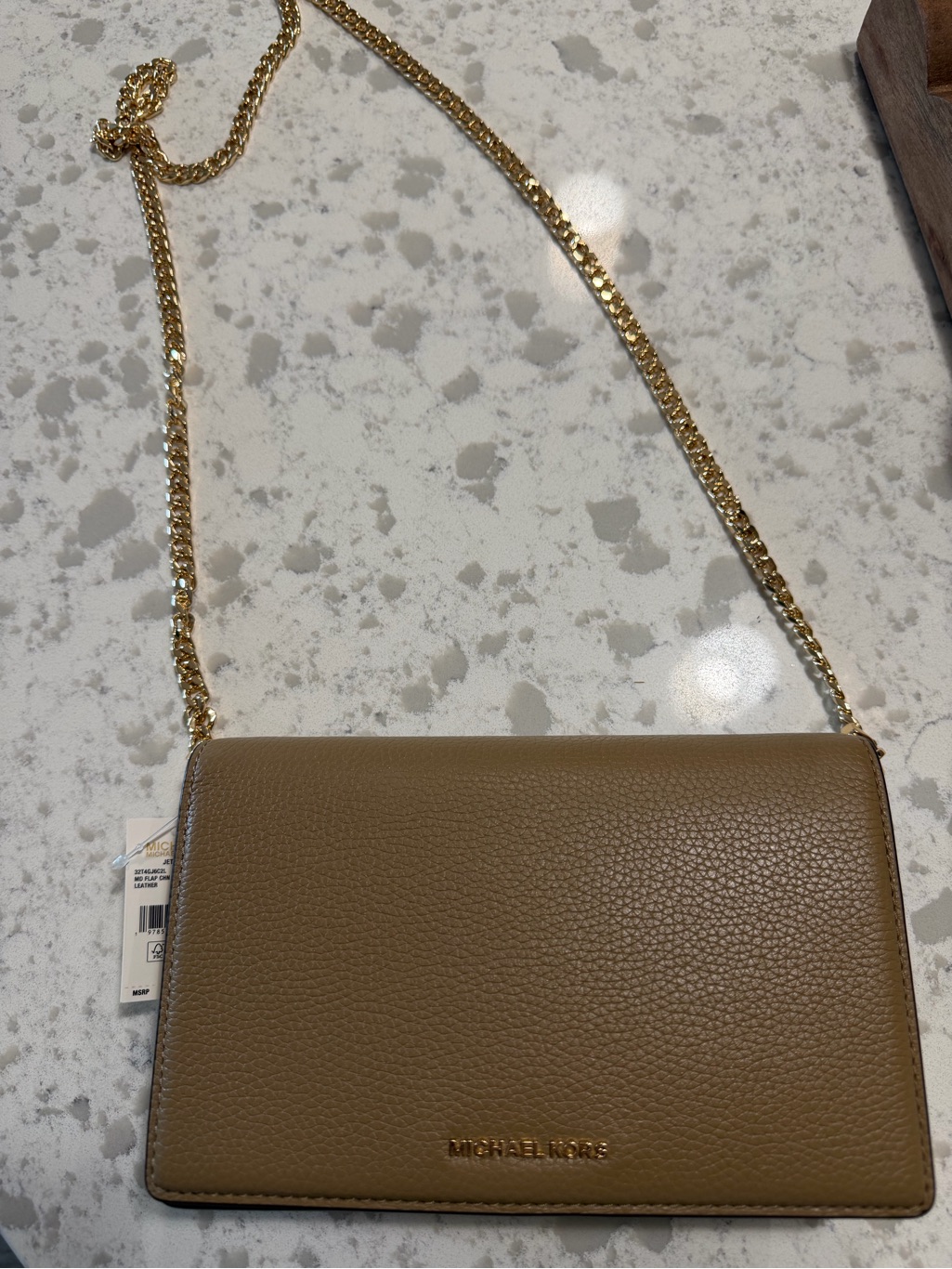 Michael Kors Brown Medium Leather Flap Chain Crossbody Bag